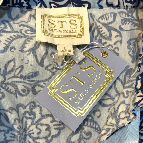 NWT SAIL TO SABLE 100% Cotton Blue & White Tunic Midi Kaftan Dress Size L - Picture 3 of 16